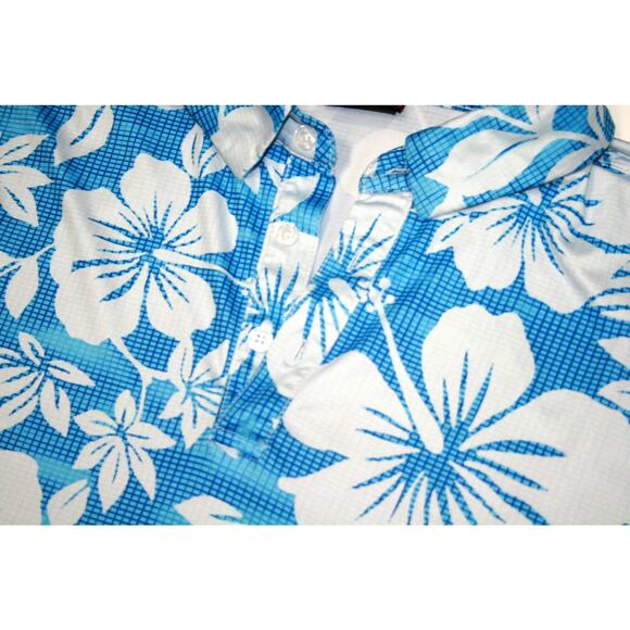 Yata golf Mens Blue leaf print Polo Size Medium - Picture 3 of 6